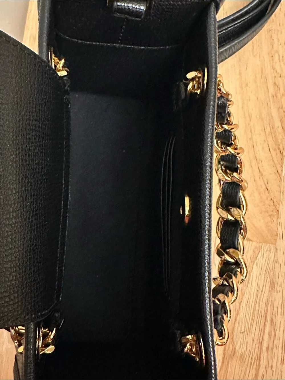 Karl Lagerfeld Black Floral Embroidered Satchel with Gold Chain